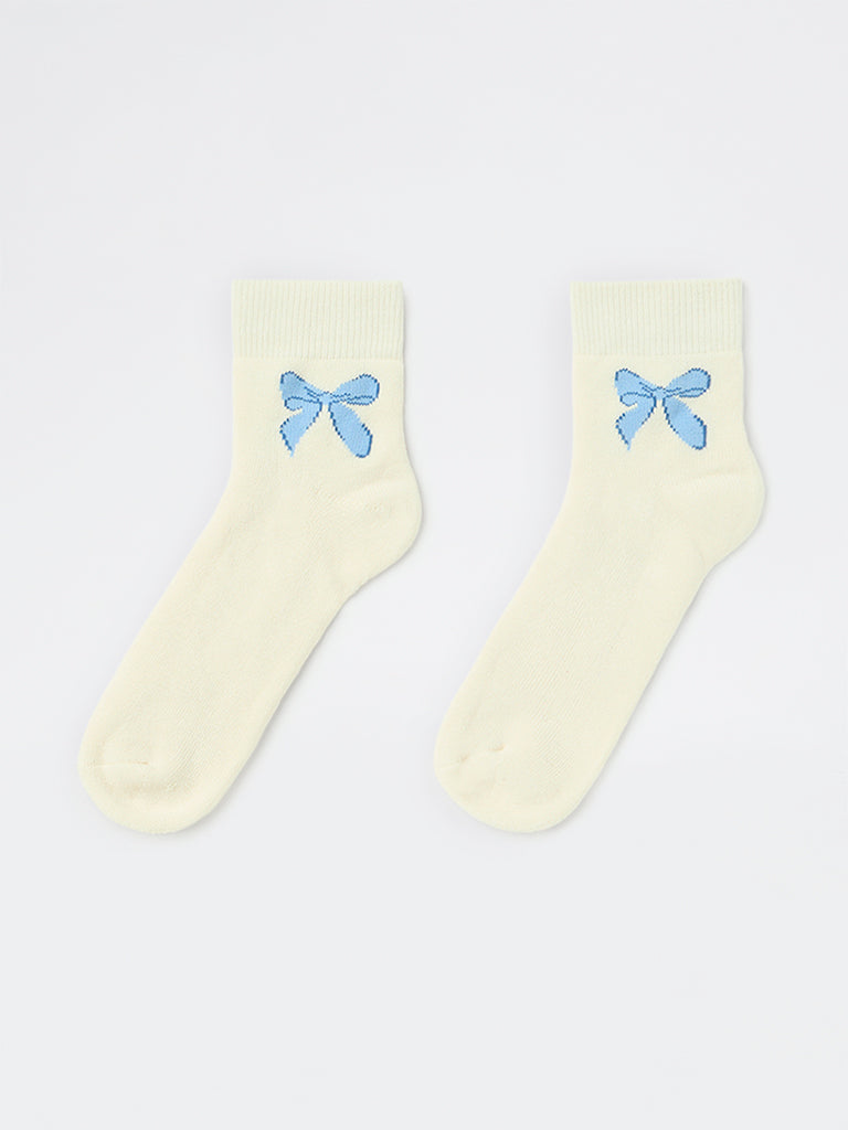 Superstar Off-White Bow Pattern Cotton-Blend Ankle Socks
