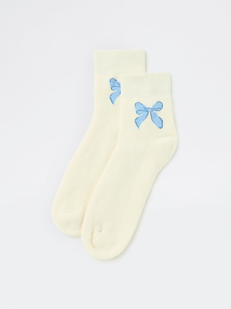Superstar Off-White Bow Pattern Cotton-Blend Ankle Socks