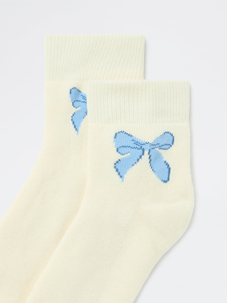 Superstar Off-White Bow Pattern Cotton-Blend Ankle Socks