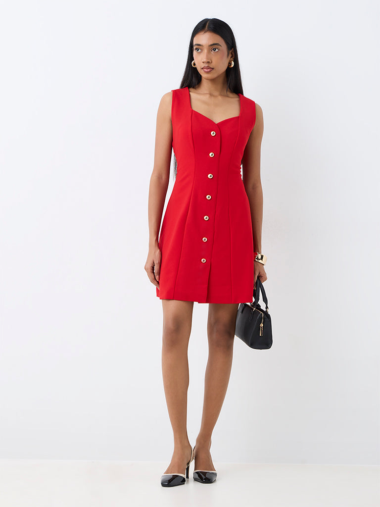 Wardrobe Red Panelled A-Line Dress