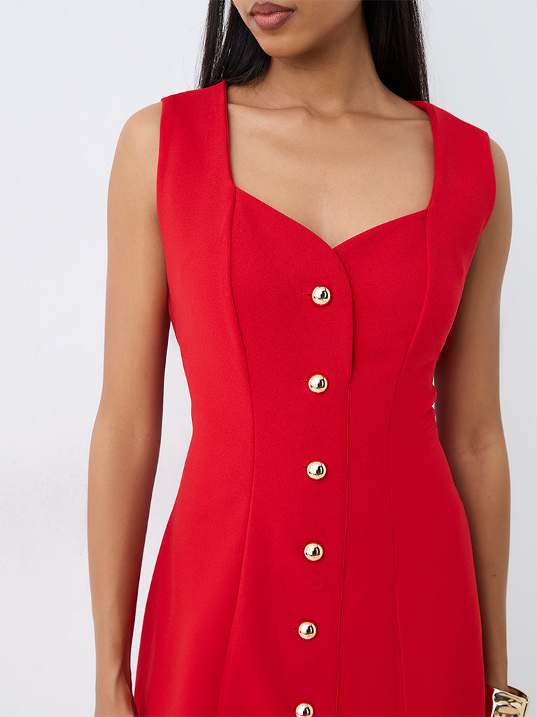 Wardrobe Red Panelled A-Line Dress