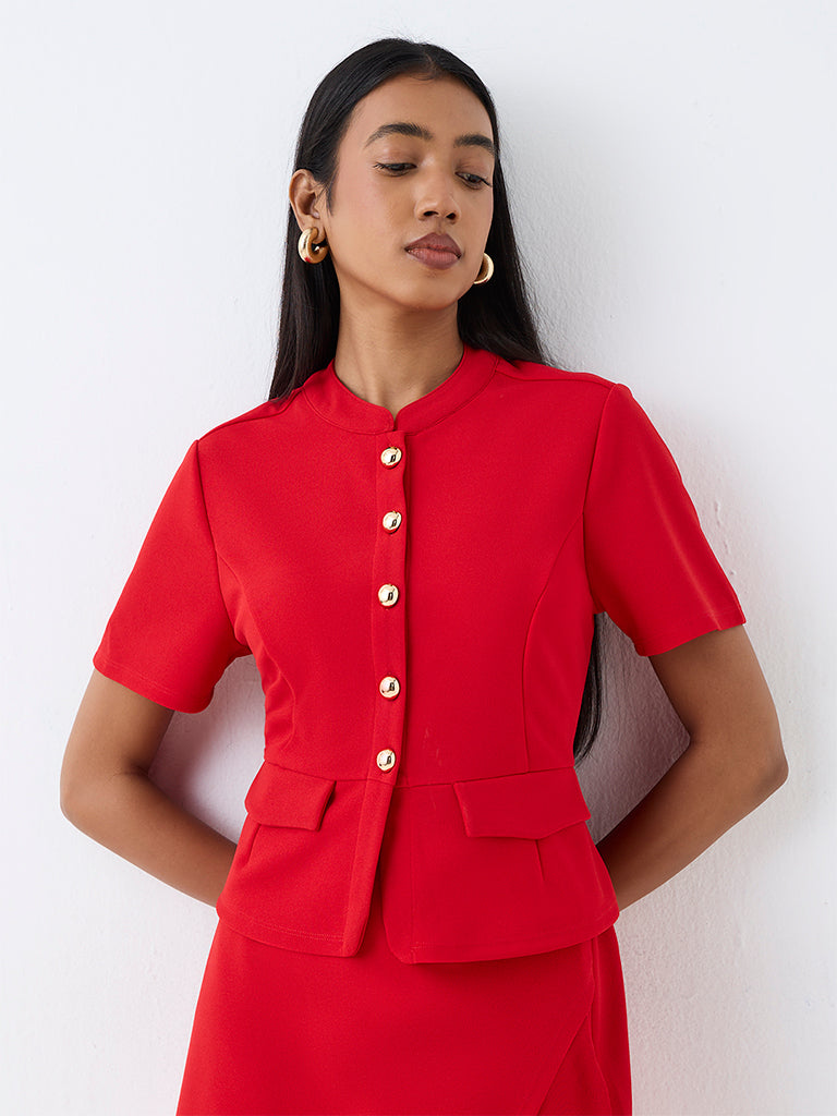 Wardrobe Red Panelled Blouse