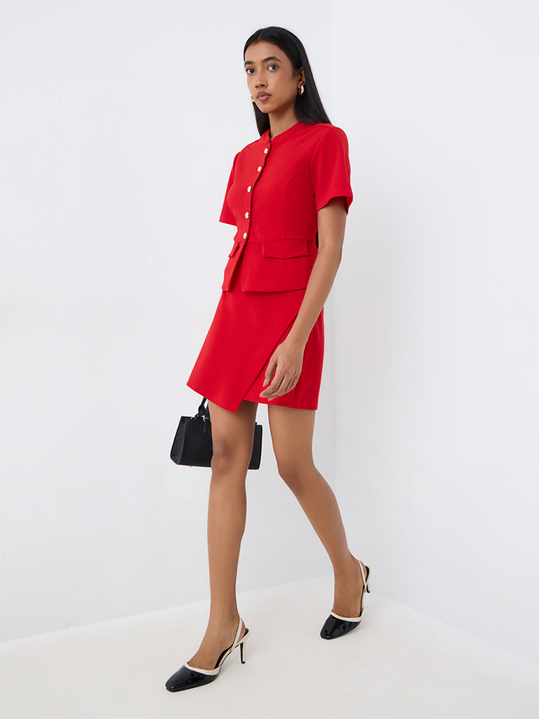 Wardrobe Red Panelled Blouse