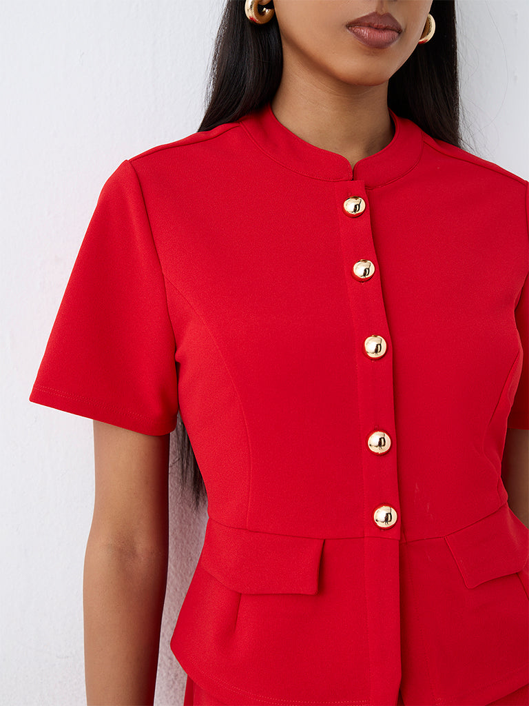 Wardrobe Red Panelled Blouse