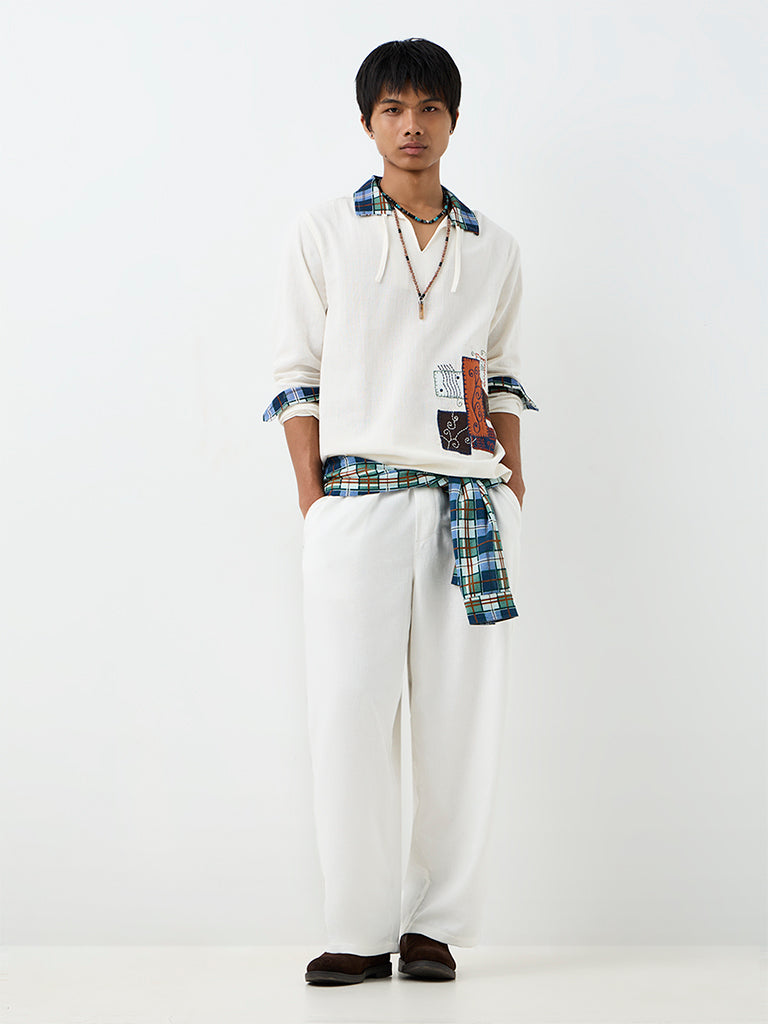 ETA Off-White Solid Relaxed-Fit Mid-Rise Cotton-Blend Chinos