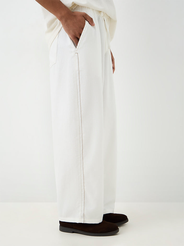 ETA Off-White Solid Relaxed-Fit Mid-Rise Cotton-Blend Chinos