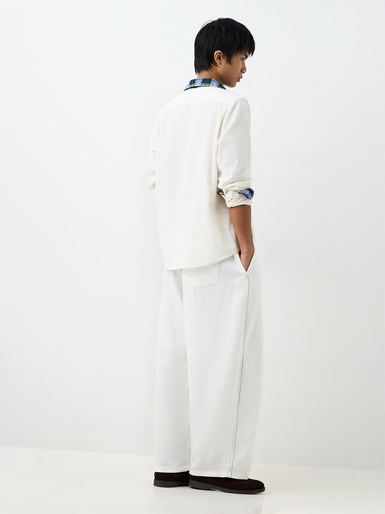 ETA Off-White Solid Relaxed-Fit Mid-Rise Cotton-Blend Chinos