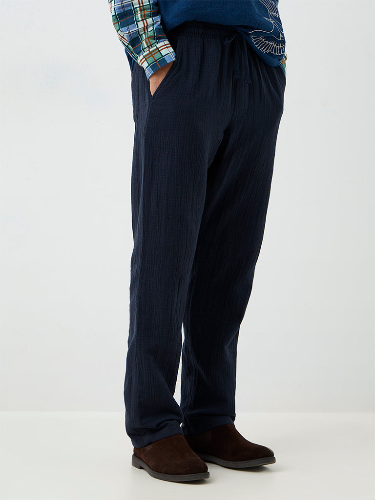 ETA Indigo Crinkle-Textured Relaxed-Fit Mid-Rise Cotton Chinos