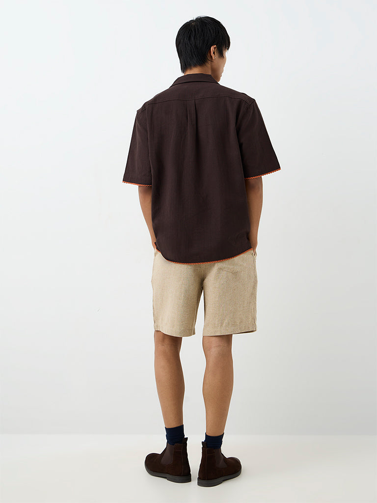 ETA Light Beige Embroidered Relaxed-Fit Mid-Rise Cotton-Blend Shorts