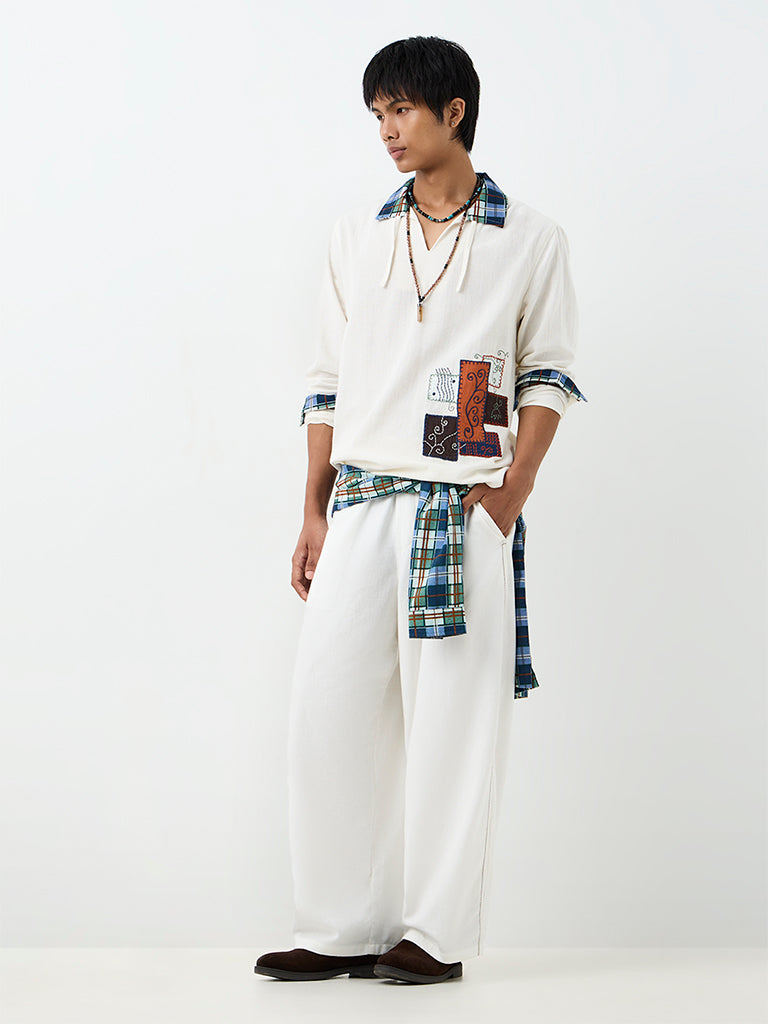 ETA White Patchwork Embroidered Relaxed-Fit Cotton-Blend Shirt