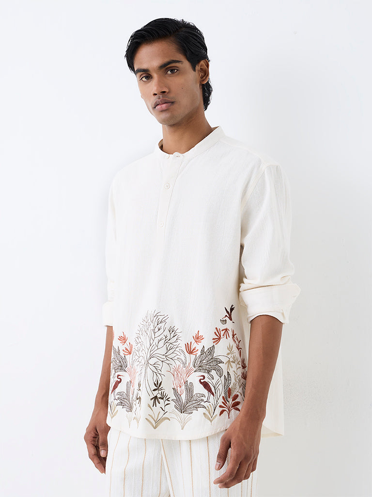 ETA Off-White Foliage Embroidered Relaxed-Fit Cotton Shirt