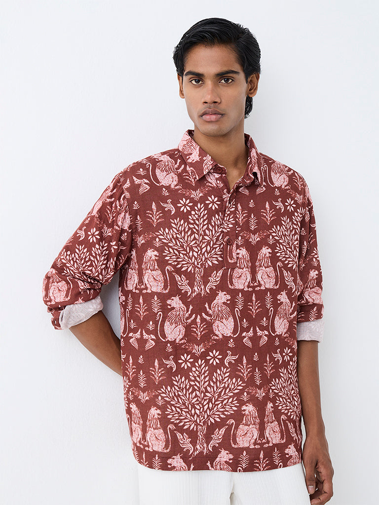 ETA Dark Rust Nature-Inspired Relaxed-Fit Cotton Shirt
