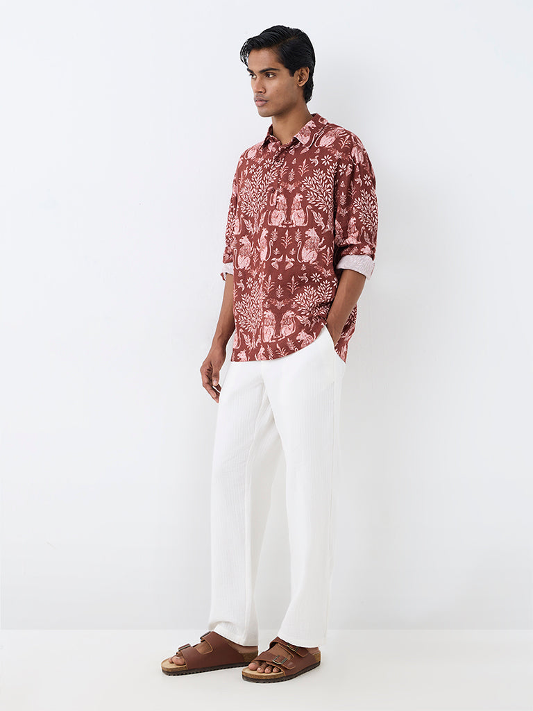 ETA Dark Rust Nature-Inspired Relaxed-Fit Cotton Shirt