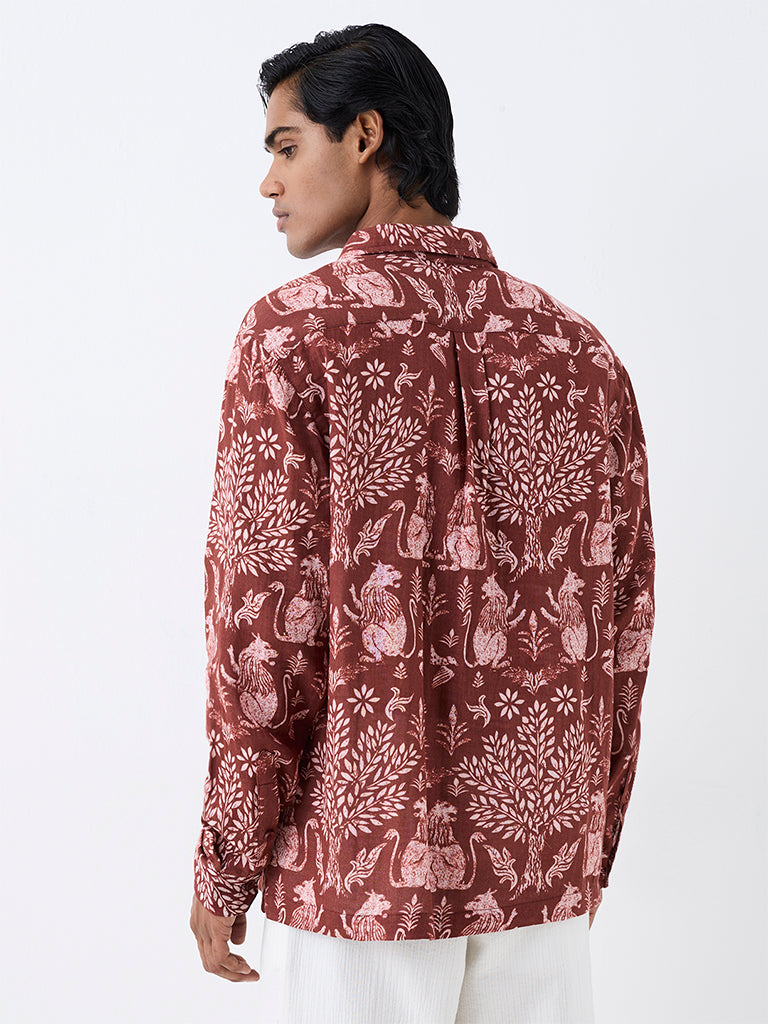 ETA Dark Rust Nature-Inspired Relaxed-Fit Cotton Shirt