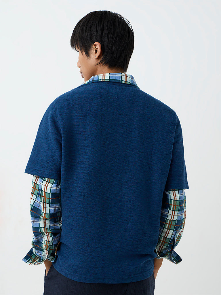 ETA Dark Blue Bird Embroidered Relaxed-Fit Cotton-Blend T-Shirt