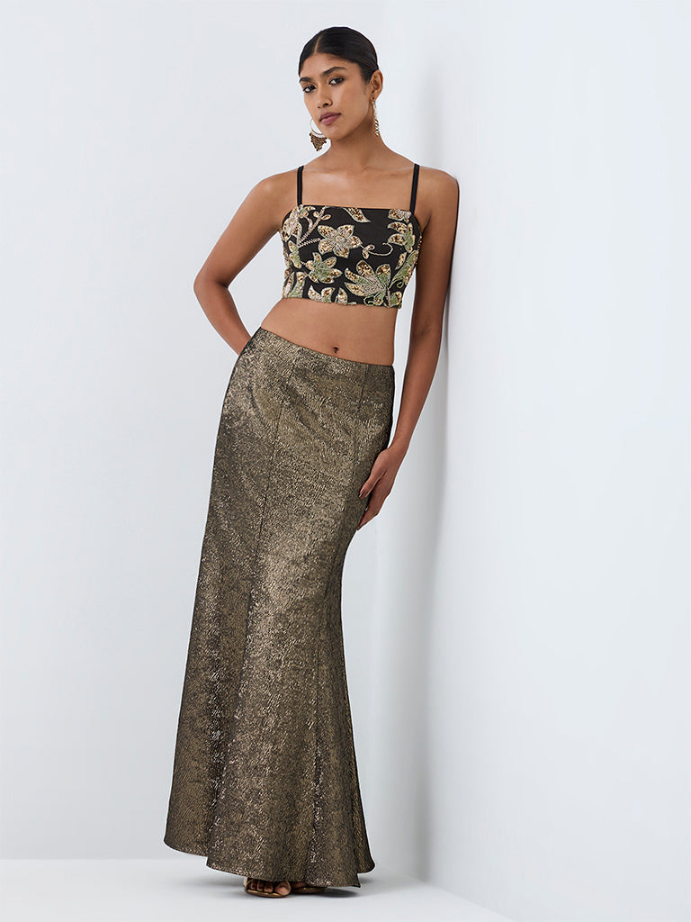 Vark Black Floral Embellished Crop Top