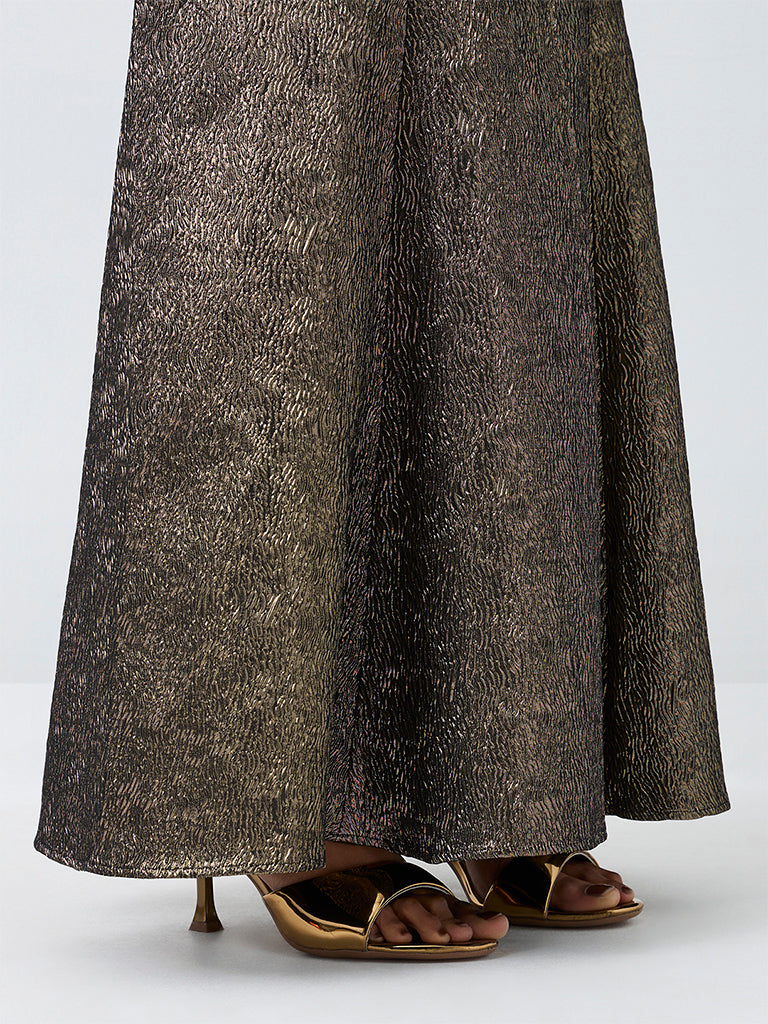 Vark Brown Metallic Jaquard Mermaid Skirt