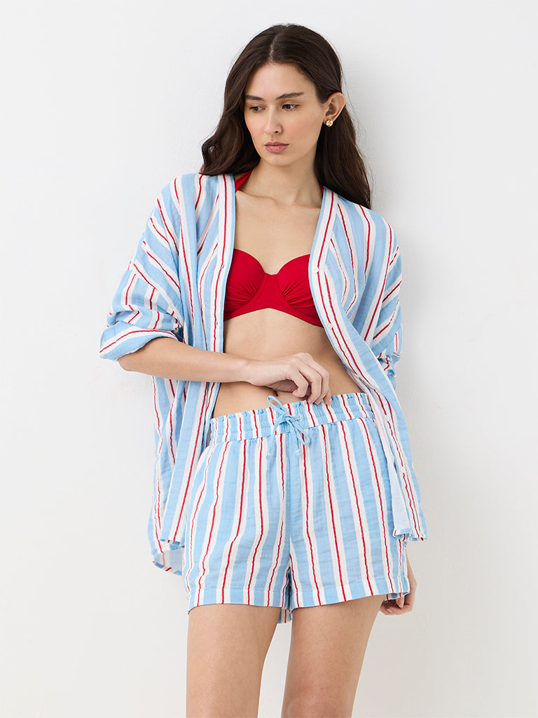 Wunderlove Blue Striped High-Waist Shorts