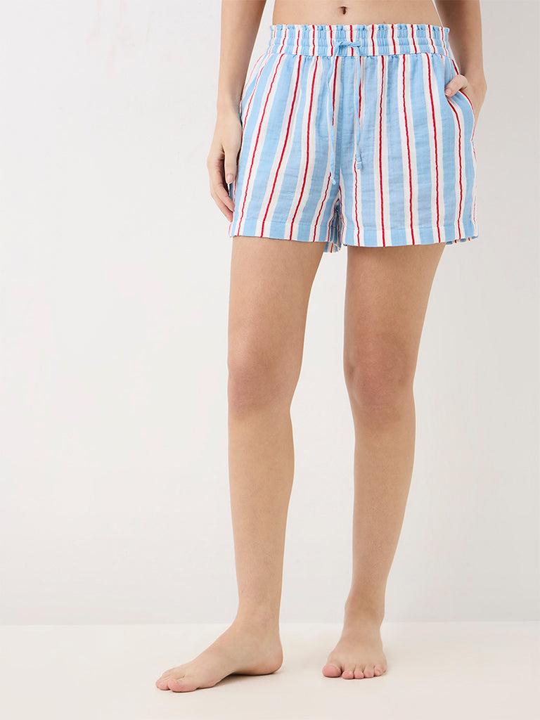 Wunderlove Blue Striped High-Waist Shorts