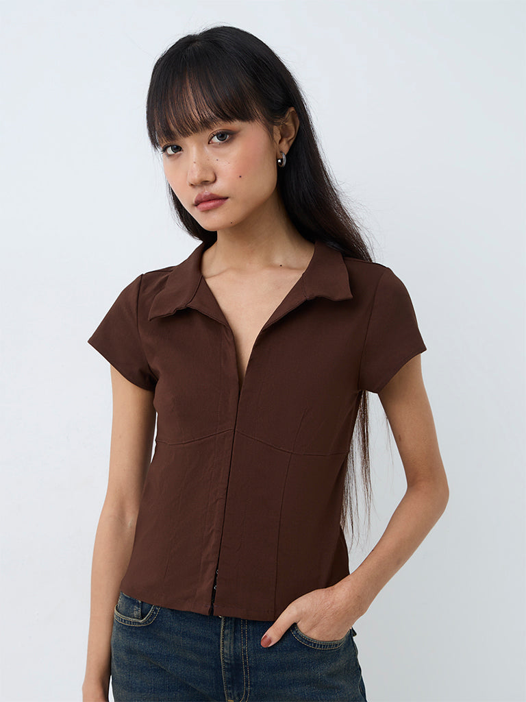 Nuon Dark Brown Solid Blouse