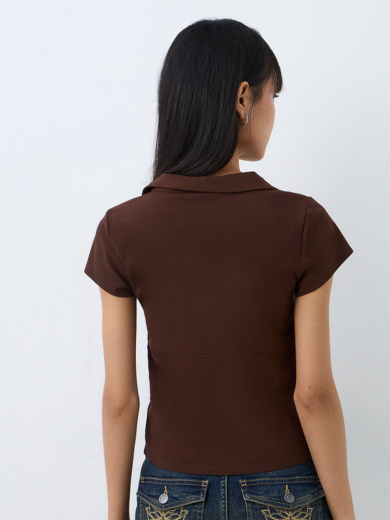 Nuon Dark Brown Solid Blouse