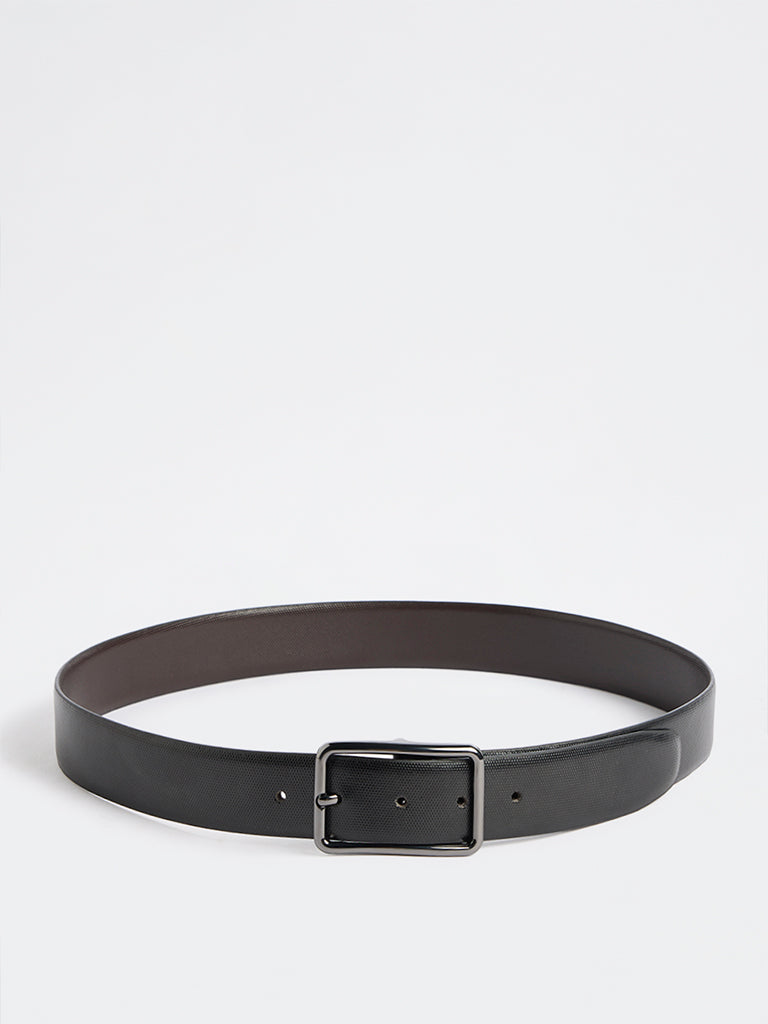 WES Formals by Westside Black Textured Rectangular Buckle Belt