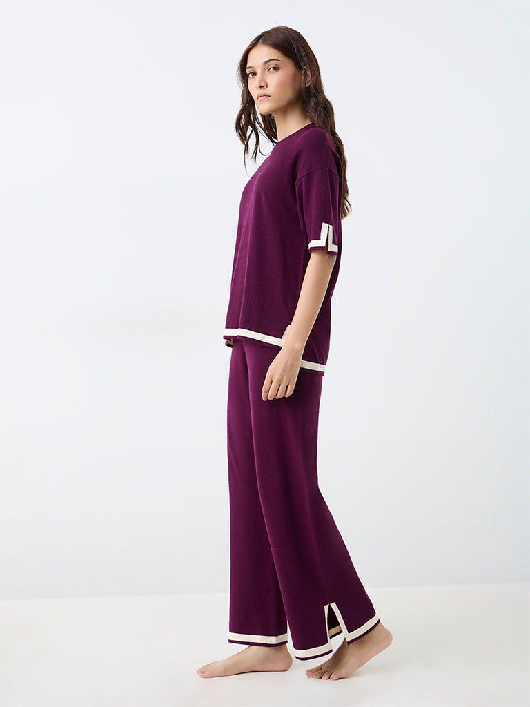 Wunderlove Plum Contrast-Detail High-Rise Pants