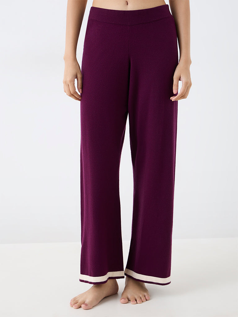 Wunderlove Plum Contrast-Detail High-Rise Pants