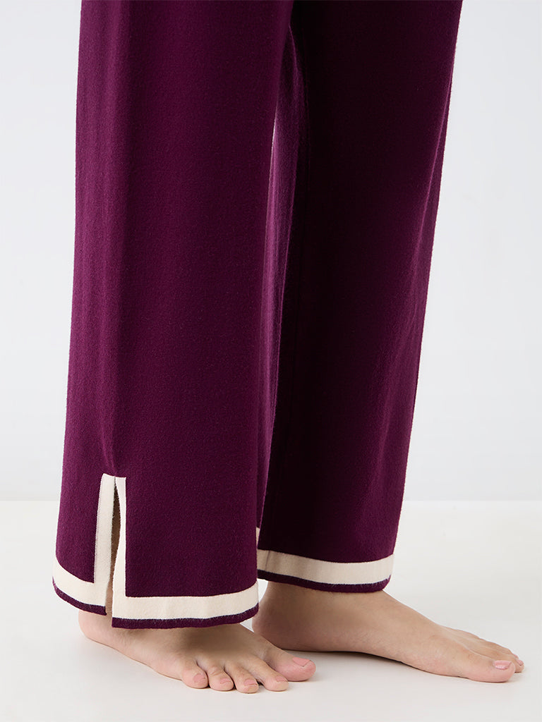 Wunderlove Plum Contrast-Detail High-Rise Pants