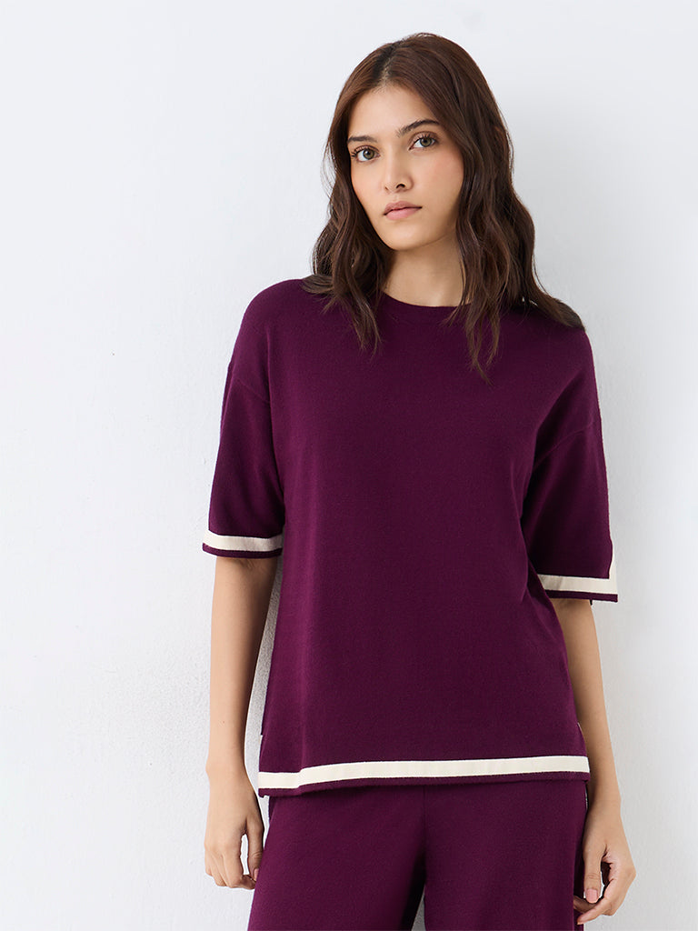 Wunderlove Plum Contrast-Detail T-Shirt