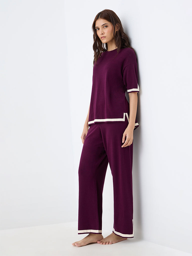 Wunderlove Plum Contrast-Detail T-Shirt