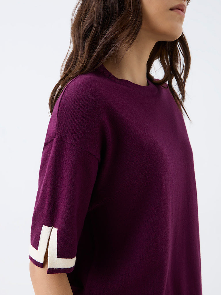Wunderlove Plum Contrast-Detail T-Shirt