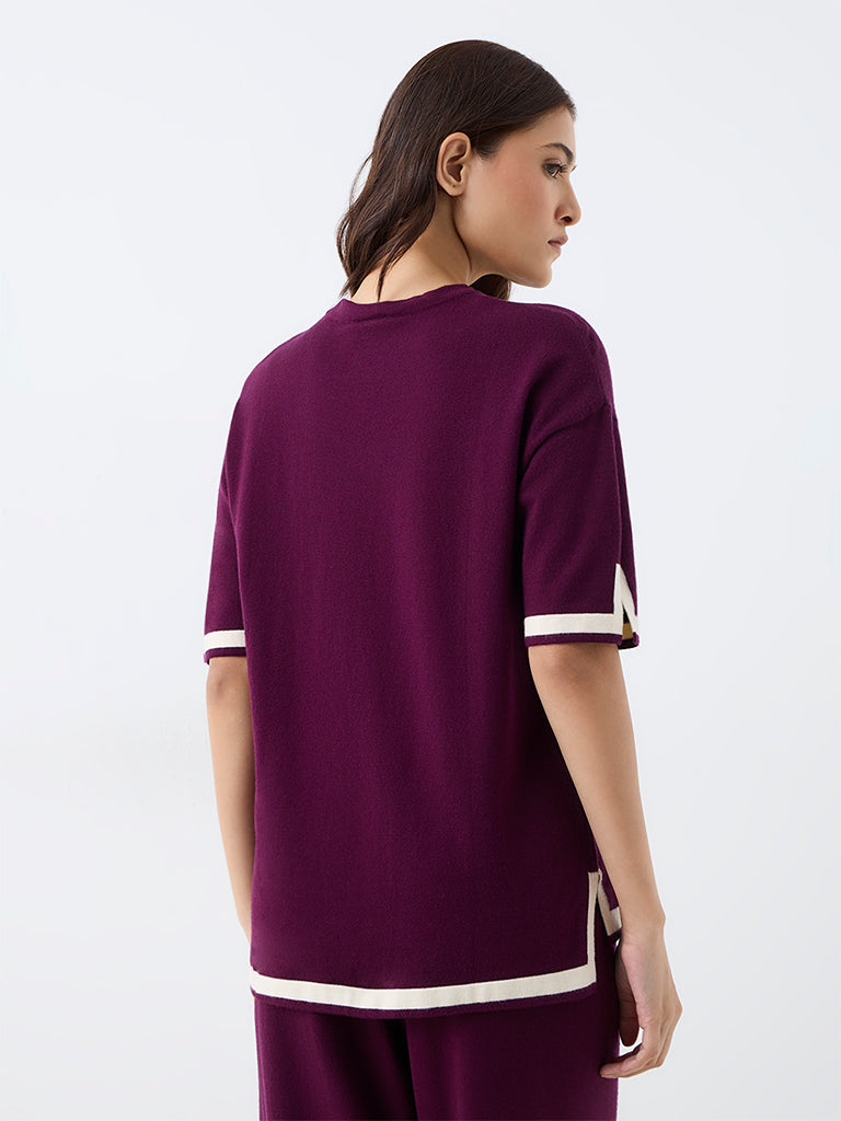 Wunderlove Plum Contrast-Detail T-Shirt