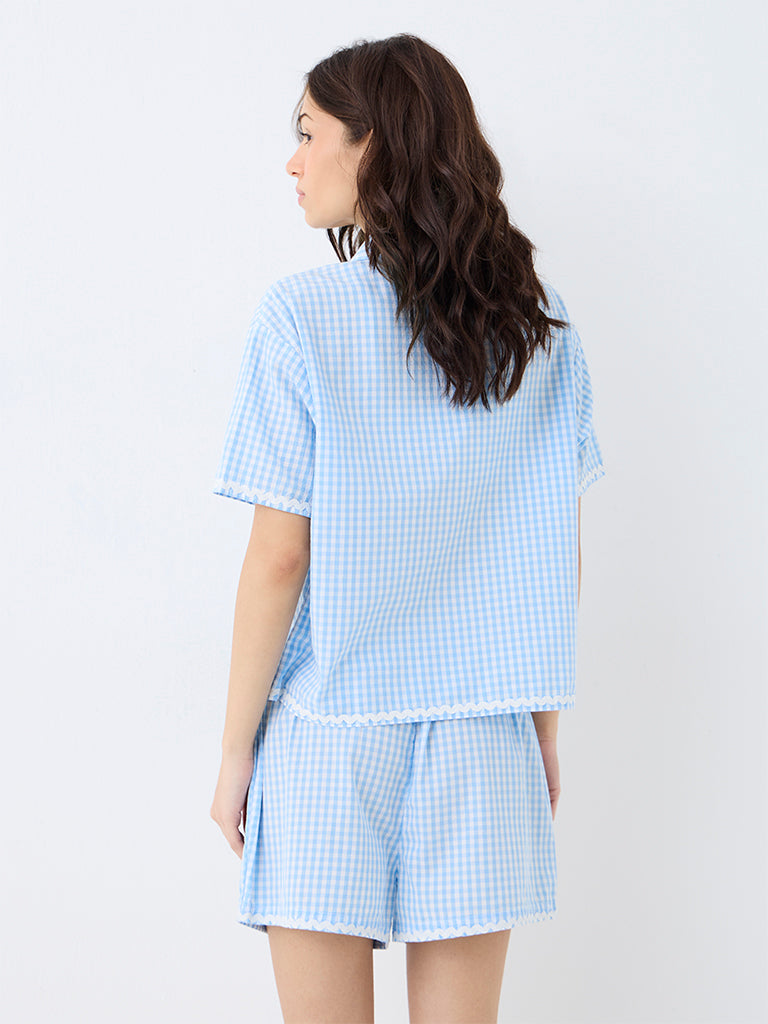 Superstar Blue Gingham Checkered High-Rise Boxer Shorts