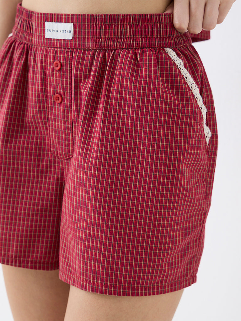 Superstar Red Checkered High-Rise Shorts