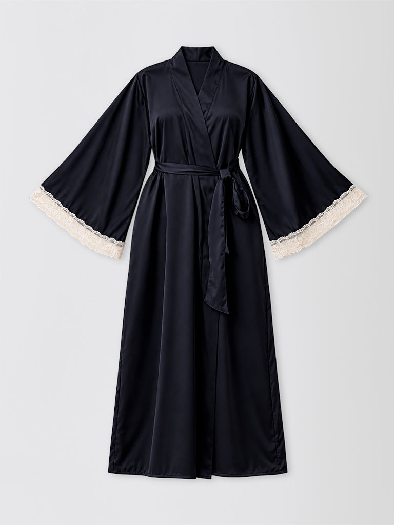 Luxury Satin Lace-Trimmed Long Robe