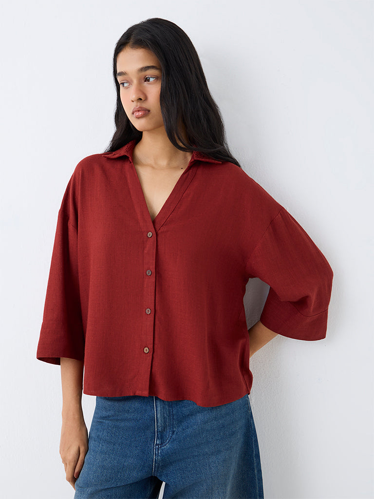 LOV Red Linen-Blend Shirt