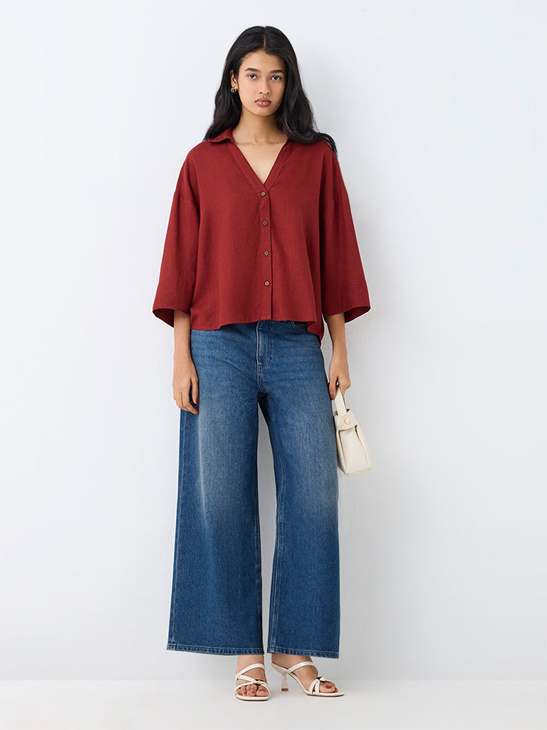 LOV Red Linen-Blend Shirt