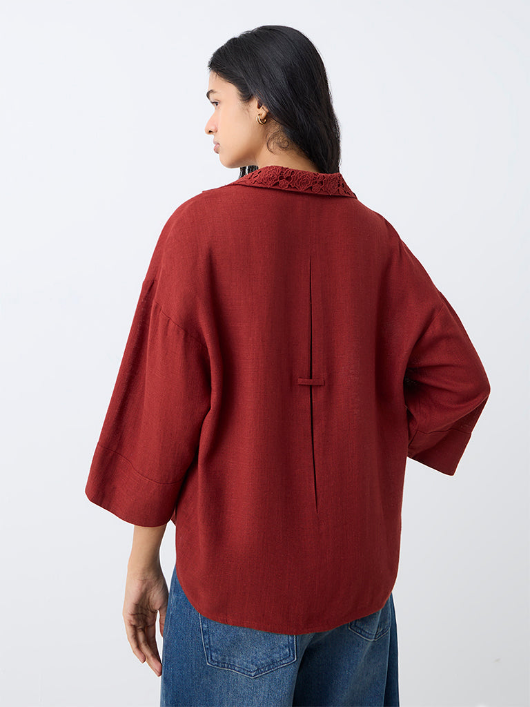LOV Red Linen-Blend Shirt