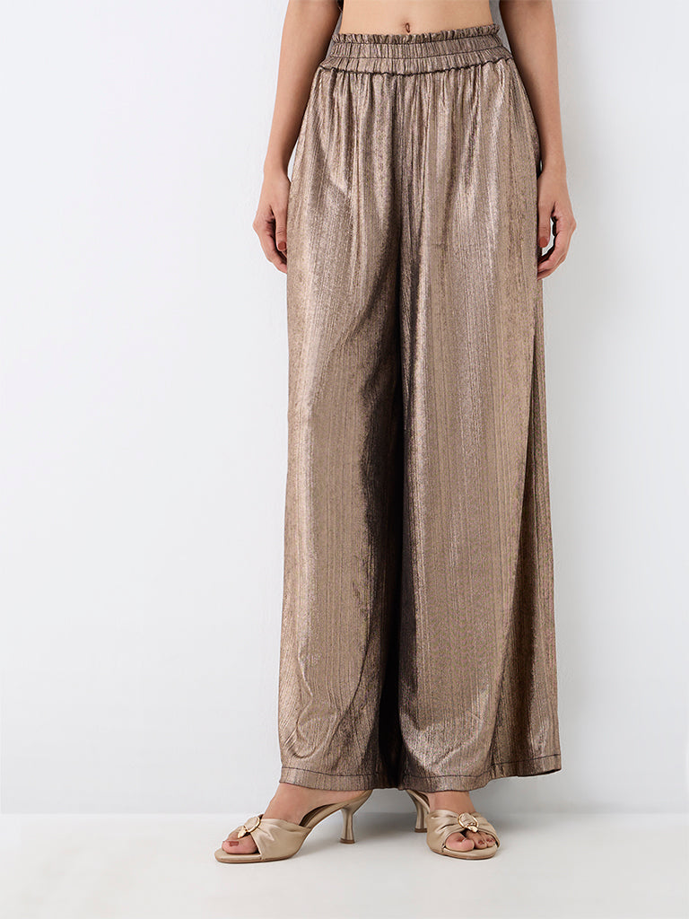 LOV Bronze Metallic High-Rise Pants