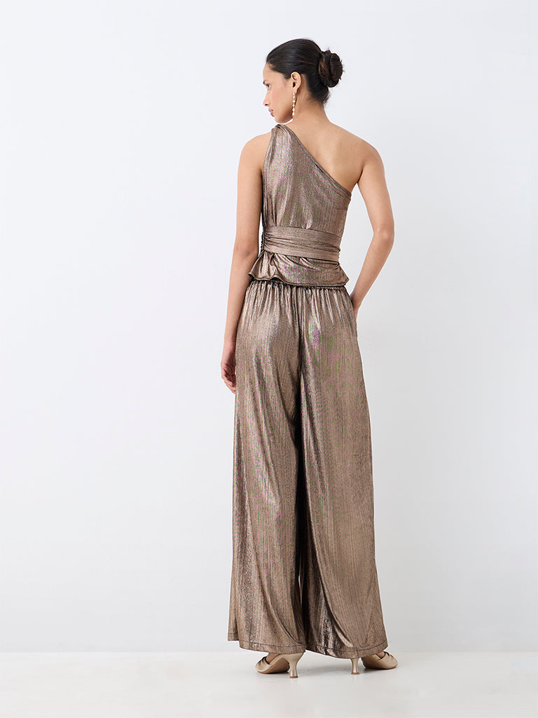 LOV Bronze Metallic High-Rise Pants