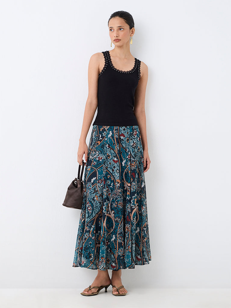 LOV Black Lace-Detail Ribbed Top
