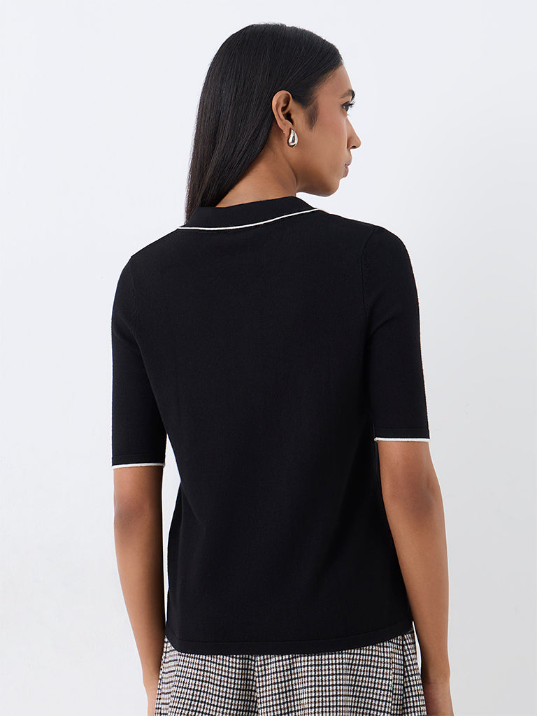 Wardrobe Black Contrast-Detailed Polo T-Shirt
