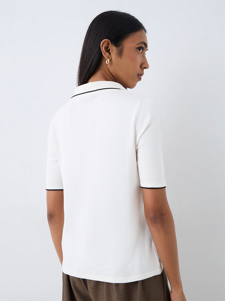 Wardrobe White Contrast-Detailed Polo T-Shirt