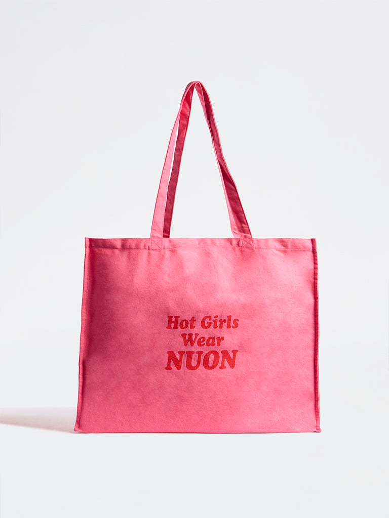 Nuon by Westside Pink Text Pattern Tote Bag
