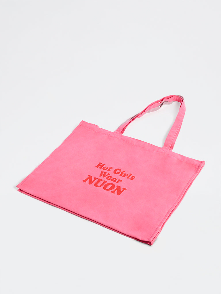 Nuon by Westside Pink Text Pattern Tote Bag