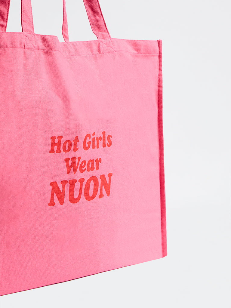 Nuon by Westside Pink Text Pattern Tote Bag