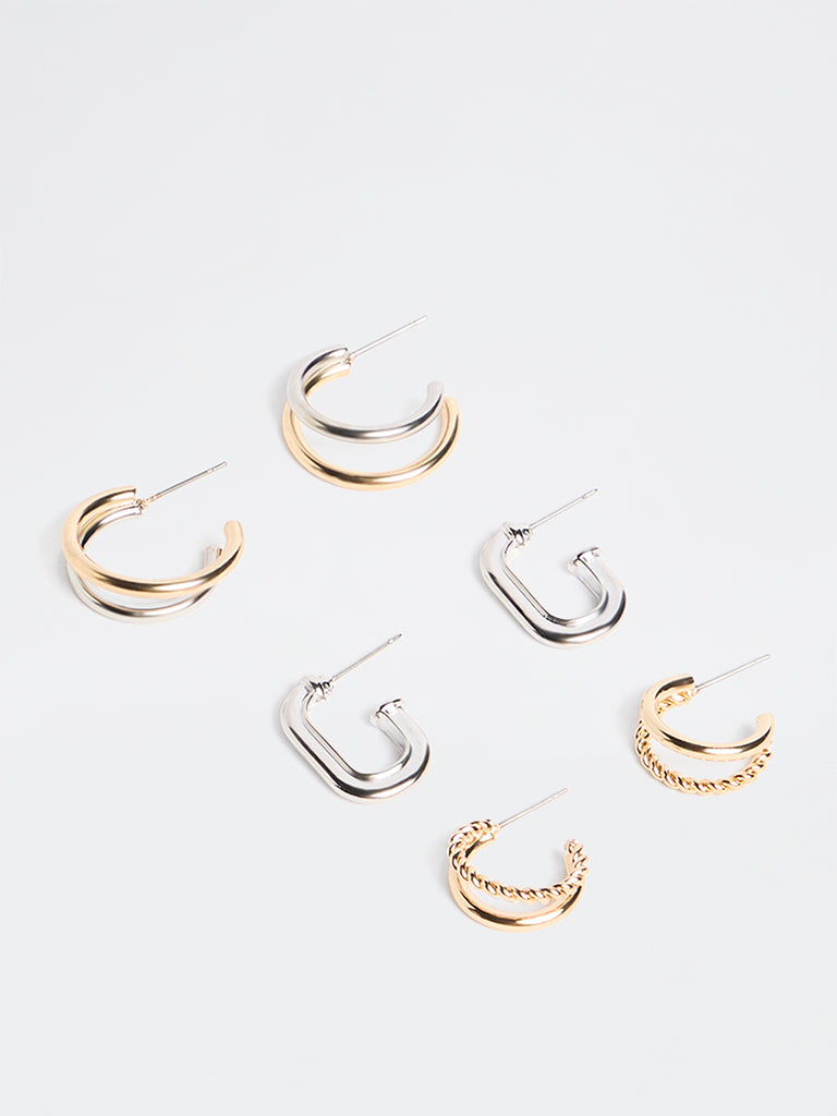 Westside Accessories Gold and Silver Hoop Earrings - Pack of 3
