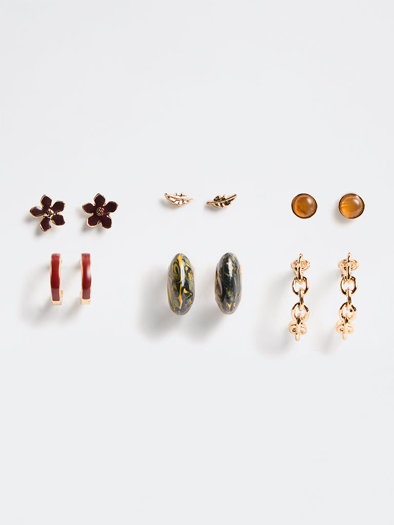 Westside Accessories Multicolour Stud and Hoop Earrings - Pack of 6