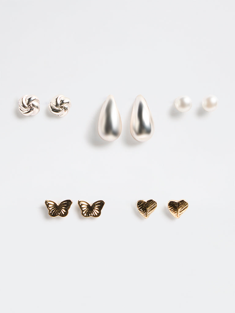 Westside Accessories Gold and Silver Multi-Stud Earrings - Pack of 5